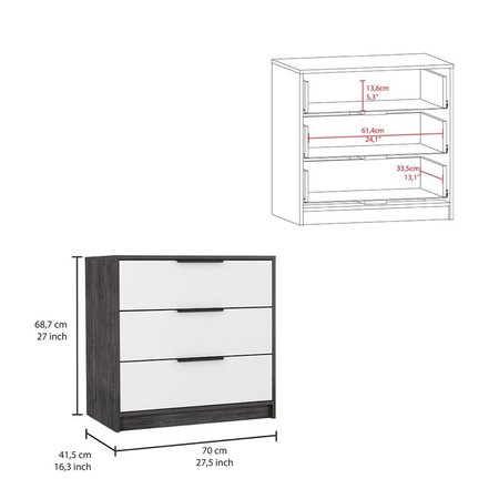 Tuhome Kaia 3 Drawers Dresser, Superior Top, Smokey Oak/White CIB5533